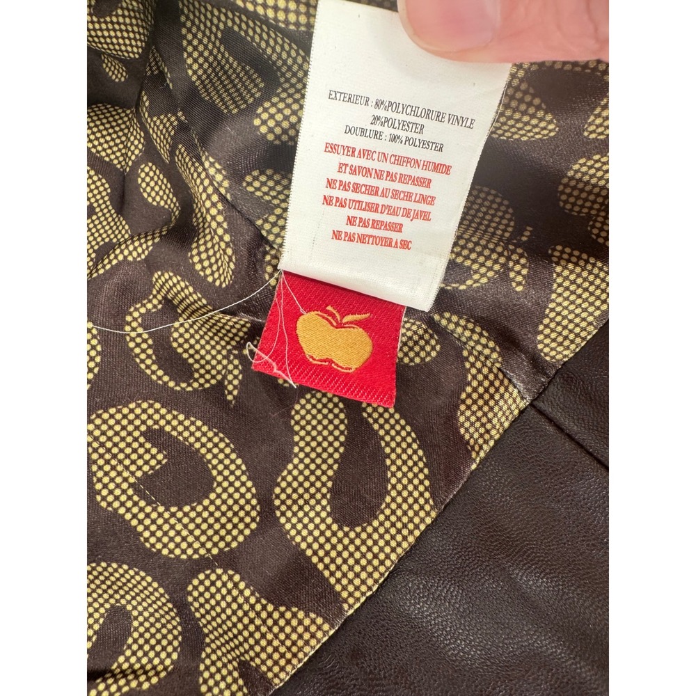 Apple Bottoms Womens Brown Faux Leather Ruffle Moto Jacket Leopard Lining L - Picture 12 of 13